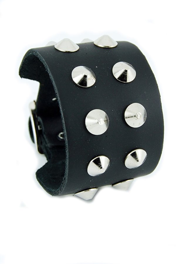 2 Row Conical Stud Leather Wristband-9286